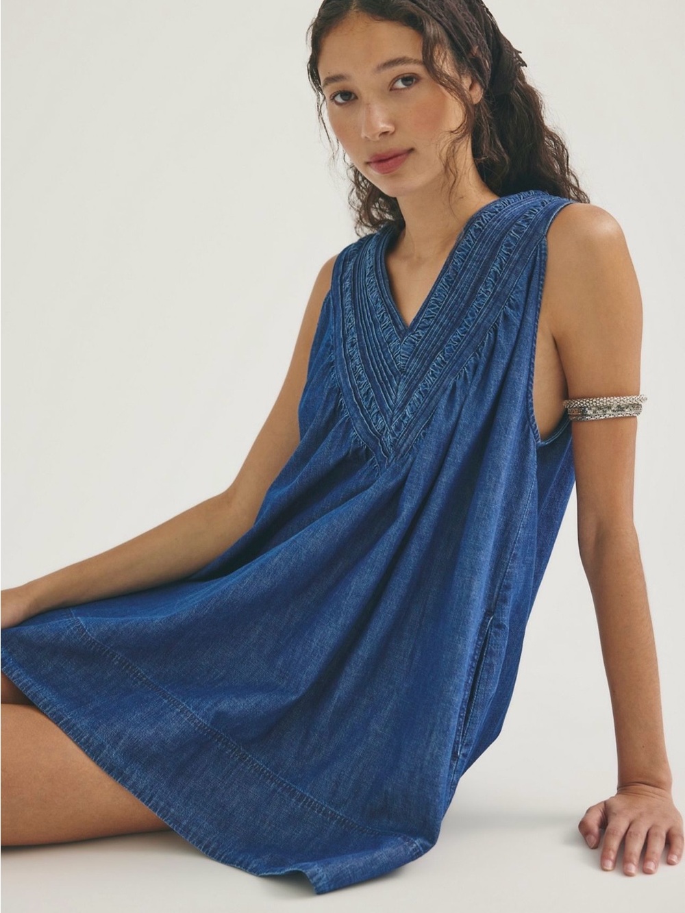 Free People Preston Pleated Denim Mini Dress NWT! - Picture 2 of 10